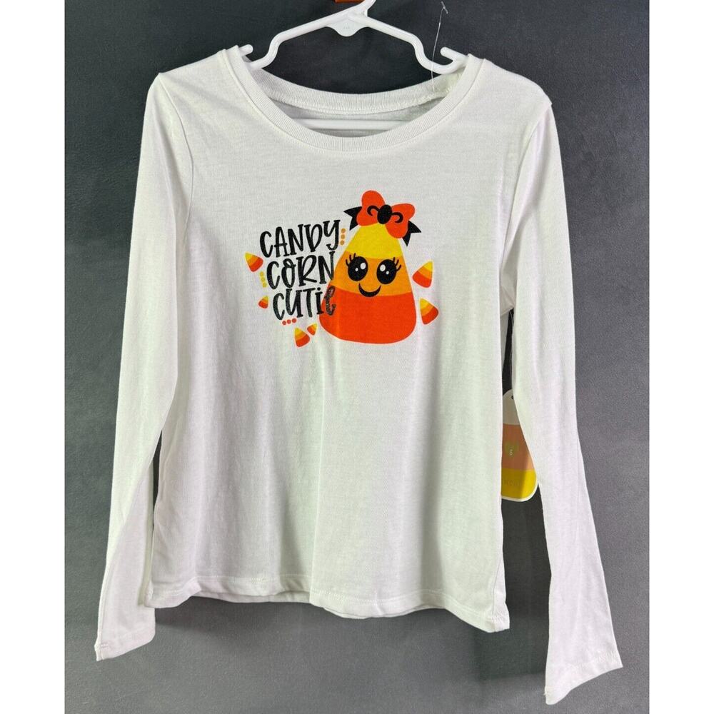 Kids Candy Corn Halloween Long Sleeve Shirt White Size 6 Glitter Print Unicorn‎